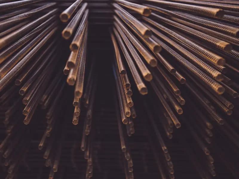 Bundled reinforcing bar stacked and seen end-on